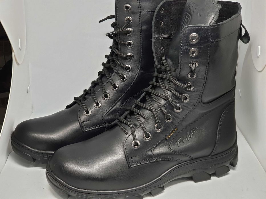 38-46 Черные харьковские прошитые кожаные мужские зимние берцы ботинки