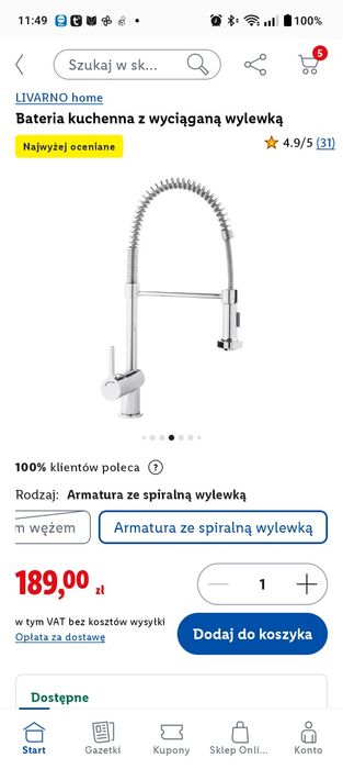 Bateria kuchenna chrom z wyciąganą wylewka