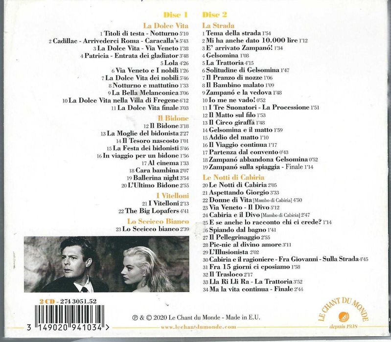 2 CD Nino Rota - La Dolce Vita (2020) (Le Chant Du Monde) Digipak