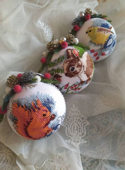 Вишиті новорічні іграшки, подарунок ручної роботи,кульки на ялинку