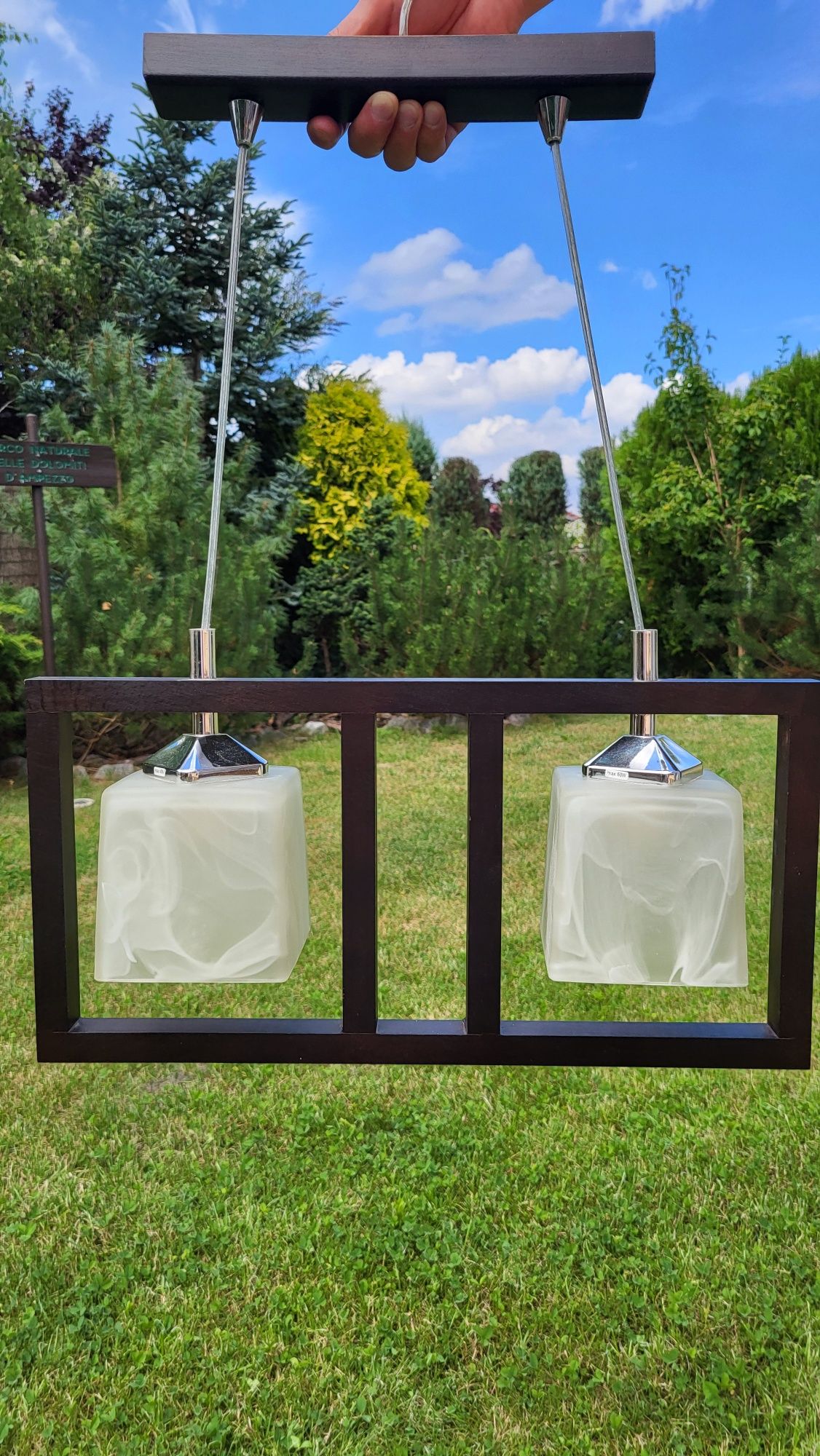 Lampa sufitowa drewno+szkło
