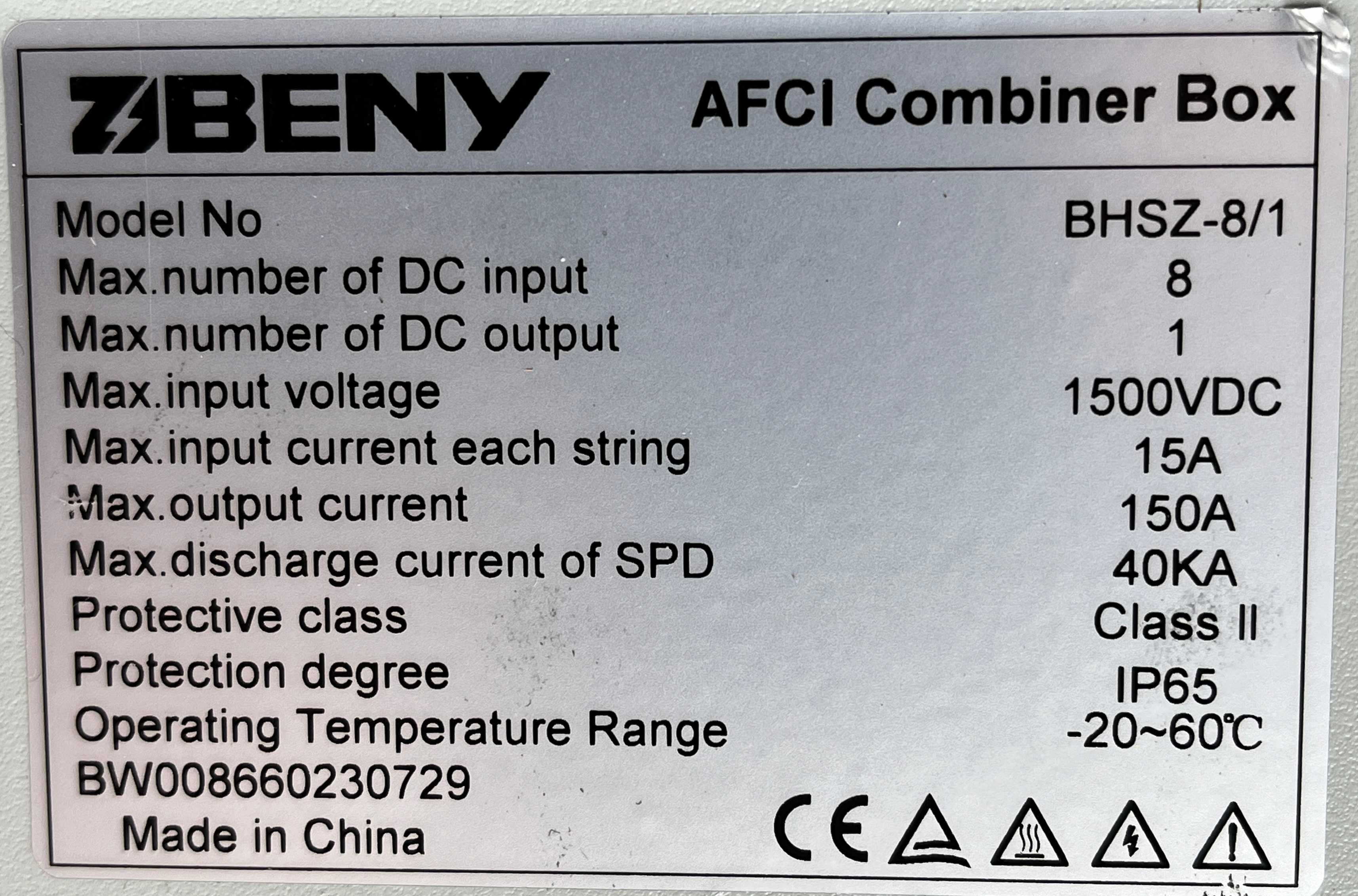 Skrzynka przyłączeniowa łuku elektrycznego (AFCI) BHSZ-8/1 1500V