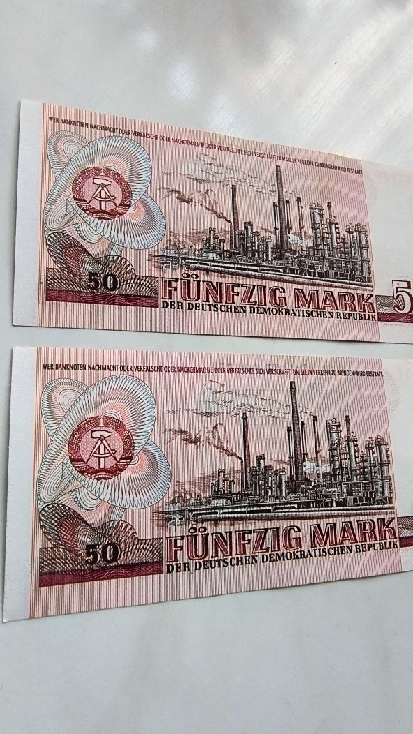 Banknoty DDR, stan UNC,nominał 50 marek, 2 sztuki