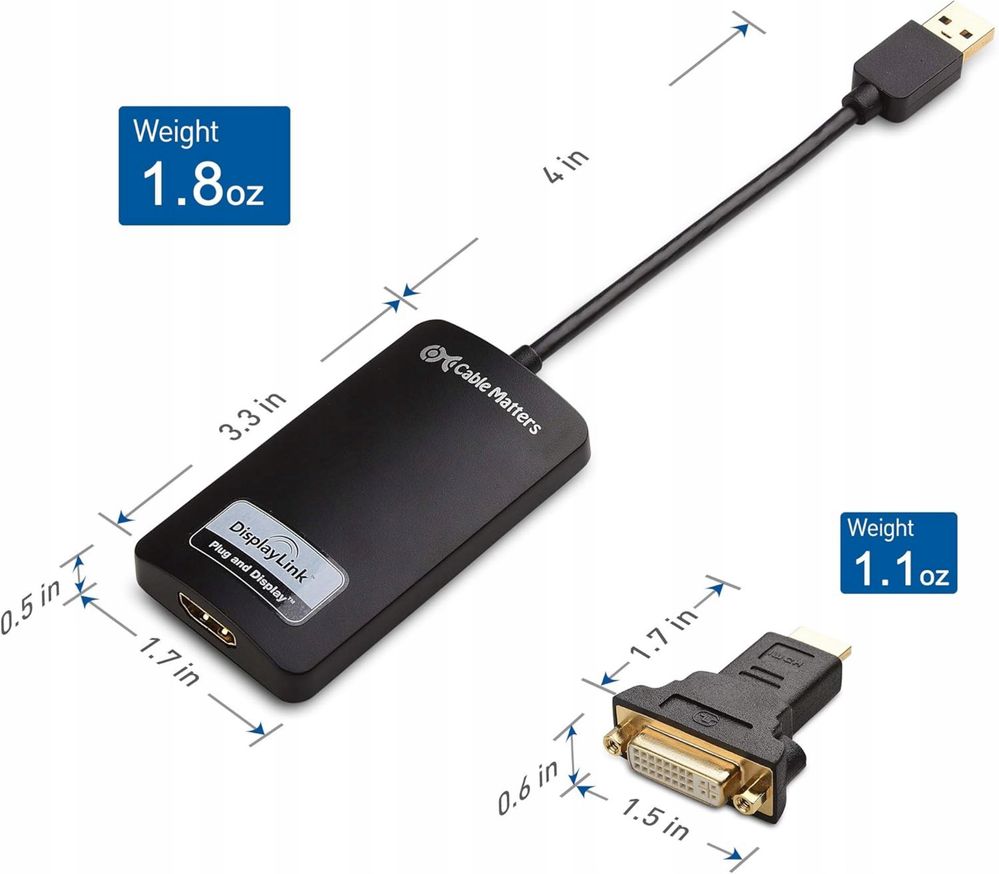 Adapter audio-wideo USB 3.0-HDMI Windows i Mac, max 2048x1152