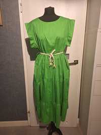 Zielona sukienka 46 3xl xxxl elegancka midi bawełna letnia