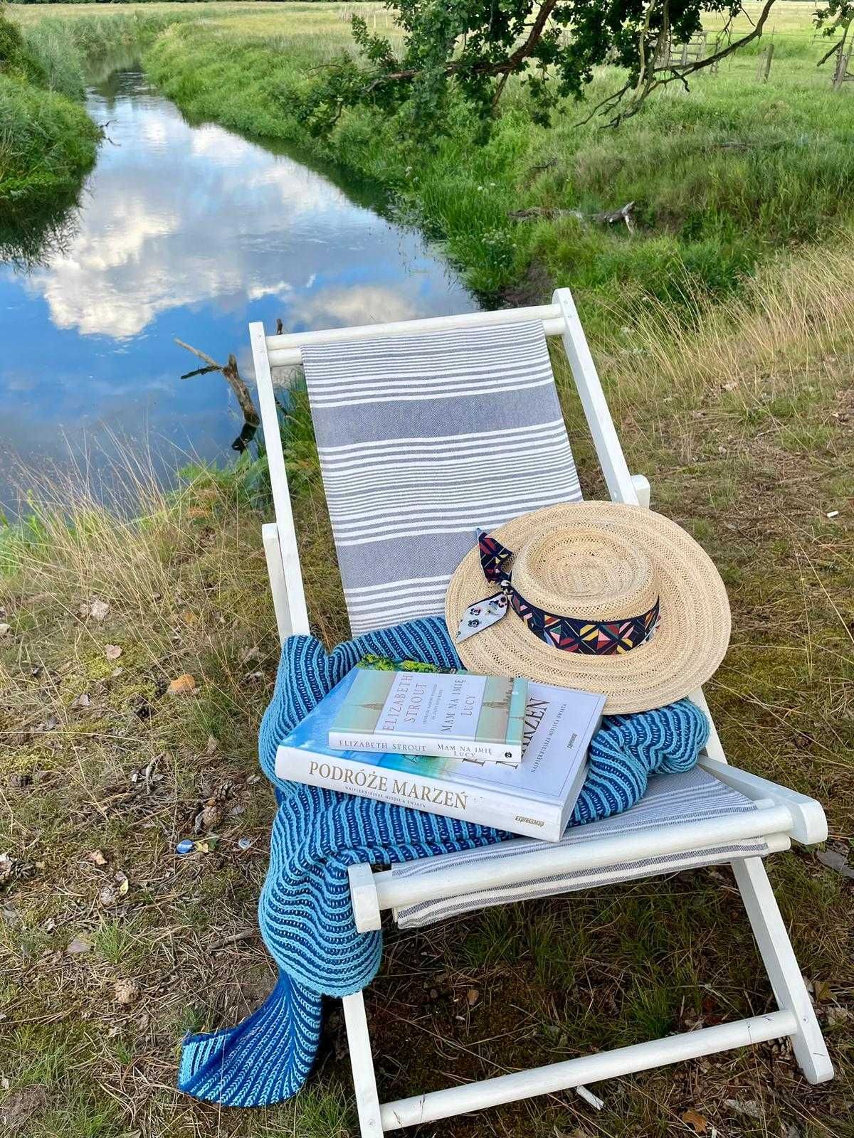 Leżak drewniany vintage retro płótno