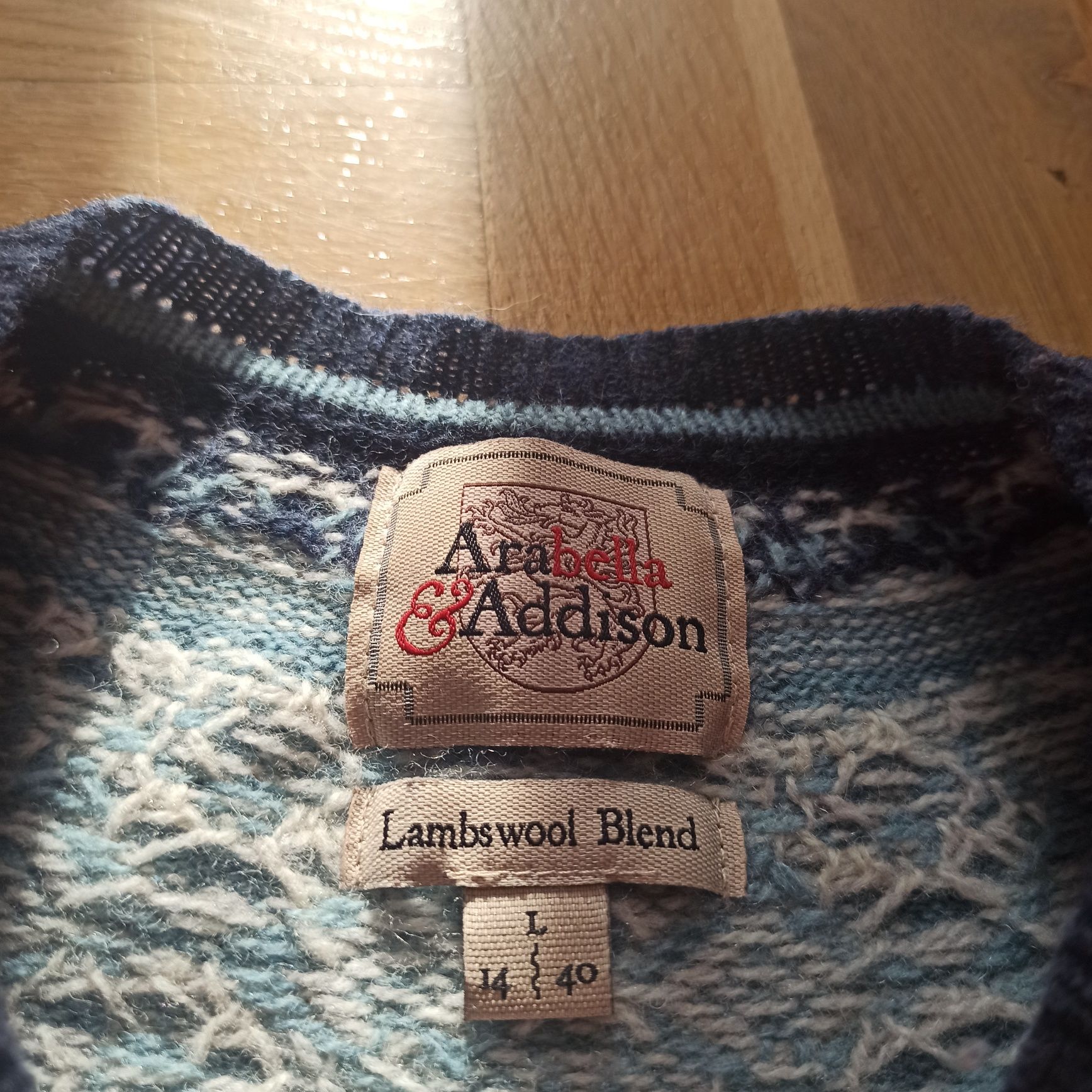 Wełniany sweter Arabella Addison 100% lambswool, skandynawski wzór, bł