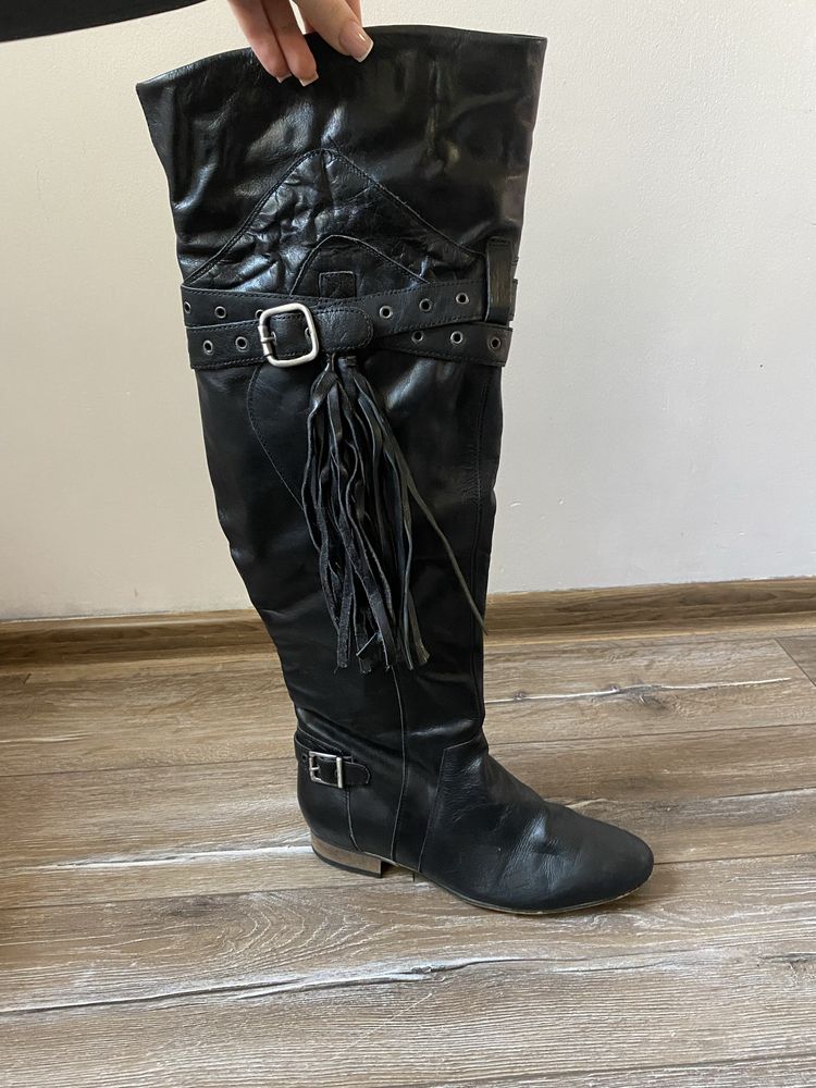Kozaki za kolano wysokie skorzane buty na festiwal fredzle