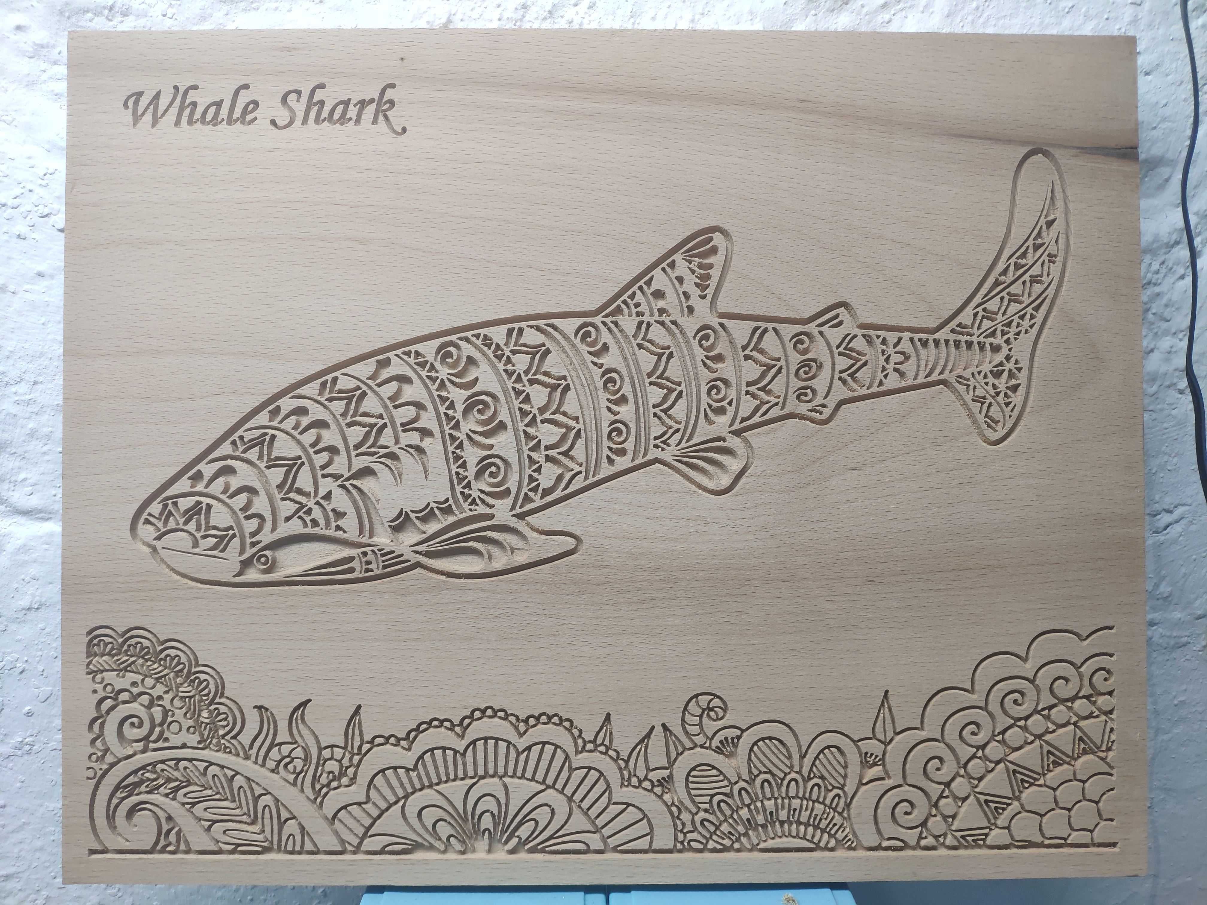 Quadro 2.5D tubarão baleia floral/mandala 40x33cm
