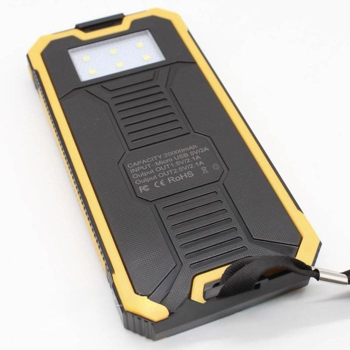 Power Bank 20000mAh з сонячною панеллю та ліхтарем, павербанк бронік