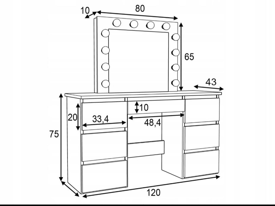 Toaletka  z lustrem Glamour LED  Stan IDEALNY