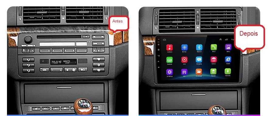 Rádio BMW E46 Android 10 WiFi GPS Novo com Garantia