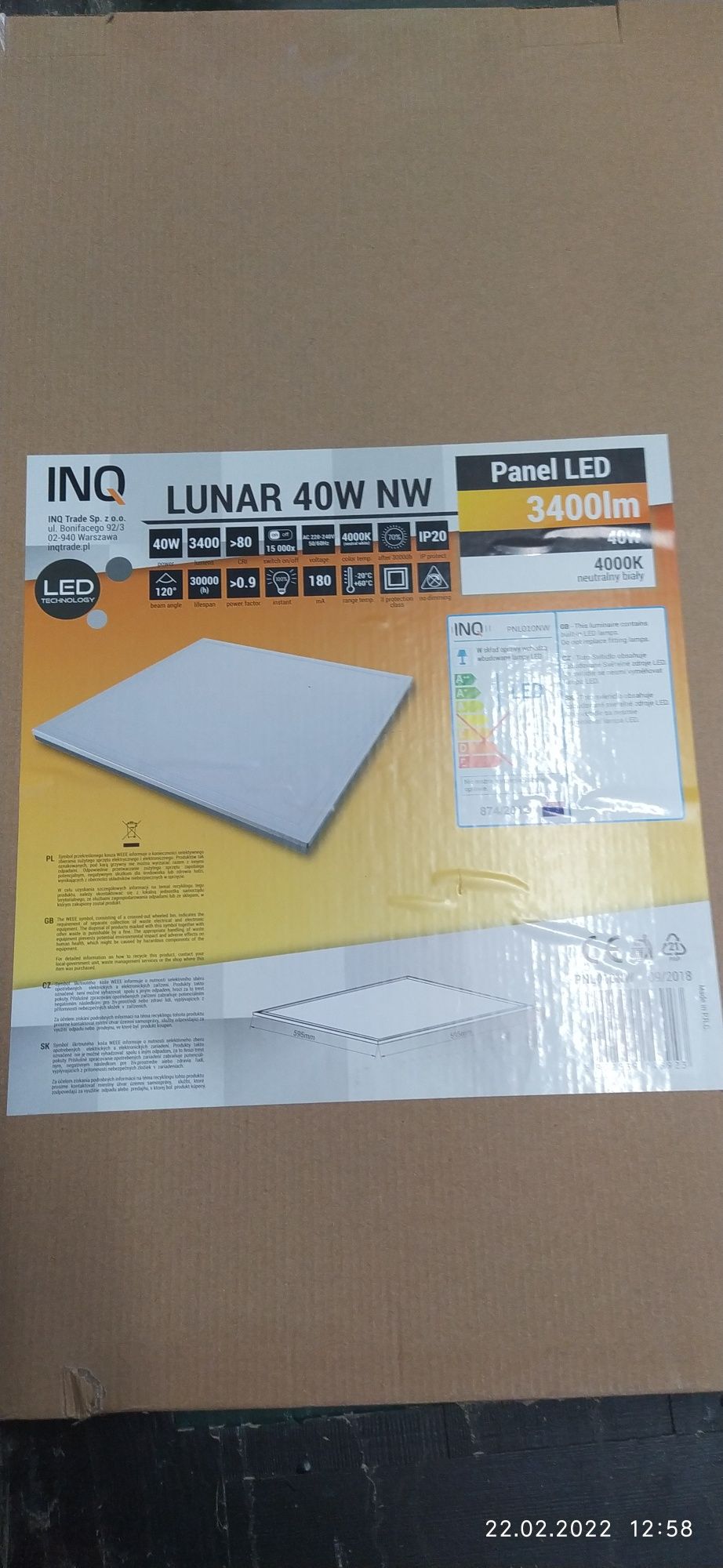 Panel LED 59,5×59,5 plus ramka natynkowa