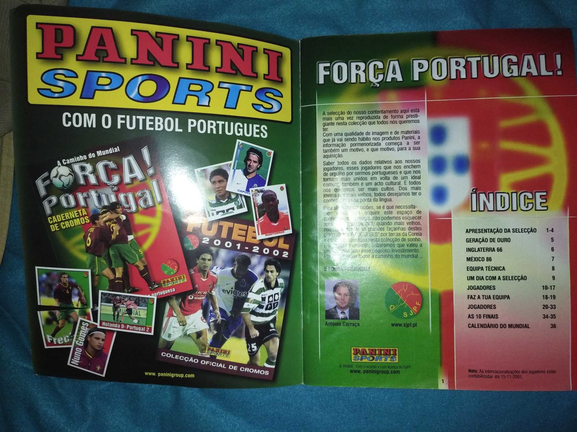 Força Portugal Caderneta Cromos Panini 2001/2002