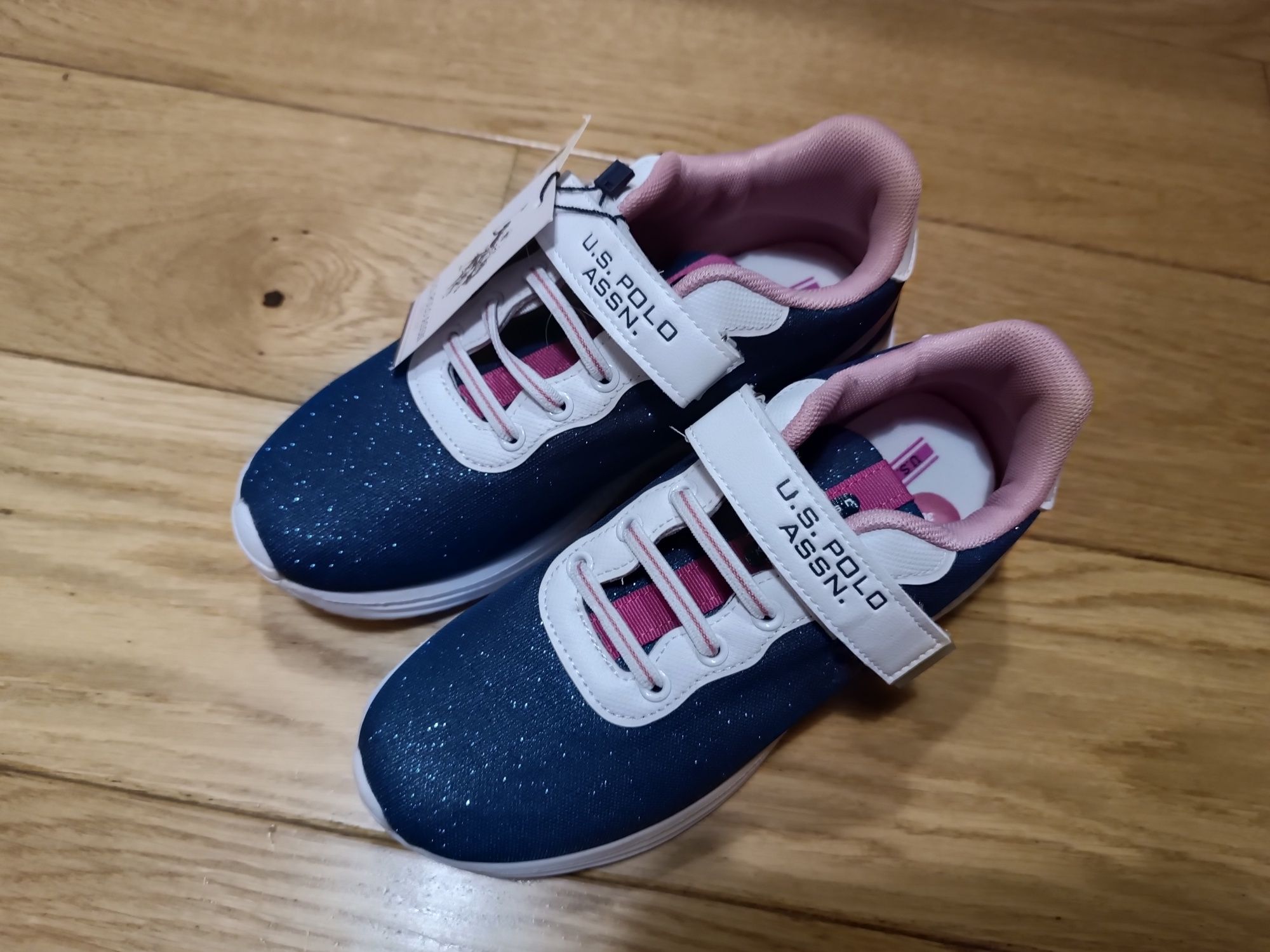 Puma Polo Ralph Lauren brokatowe granatowe adidasy 37 biała podeszwa