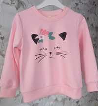 Bluza różowa 116/122 dla dziewczynki z kotkiem nowa