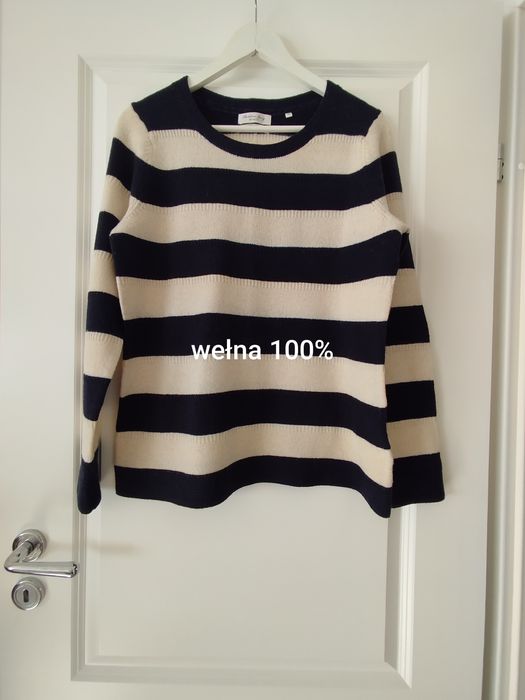 Sweter damski kremowo- granatowy, Christiana Berg, 100% wełny