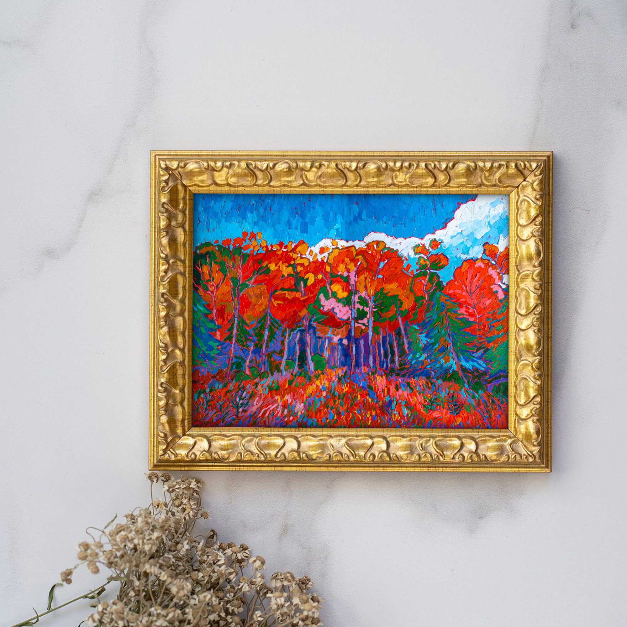 Oryginalny obraz olejny jesiennych drzew teksturowany impasto 60x80cm