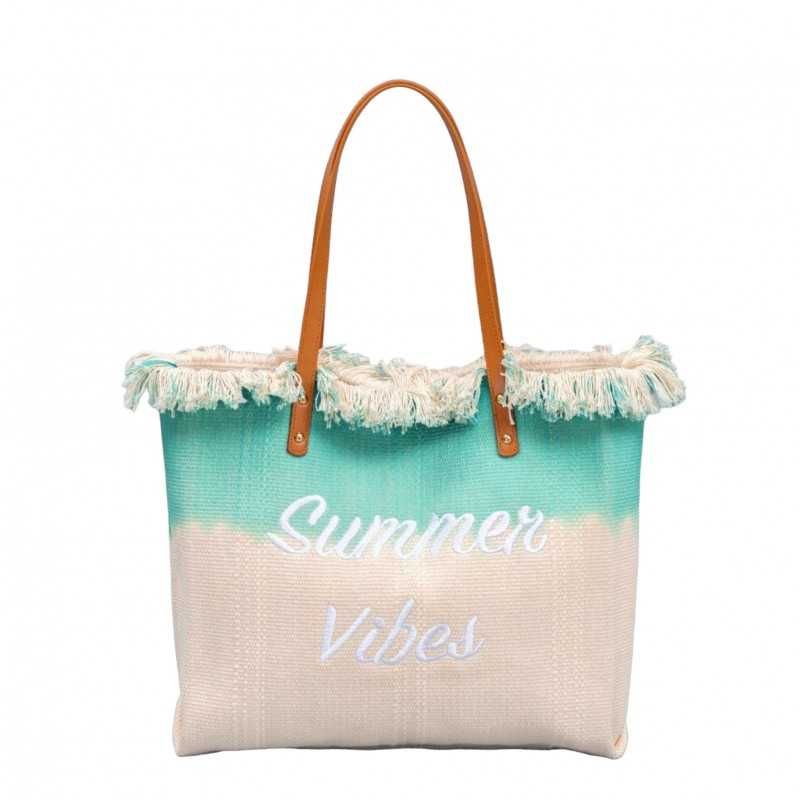 TORBA PLAŻOWA BOHO Z frędzlami zielona ombre TP14ZIE