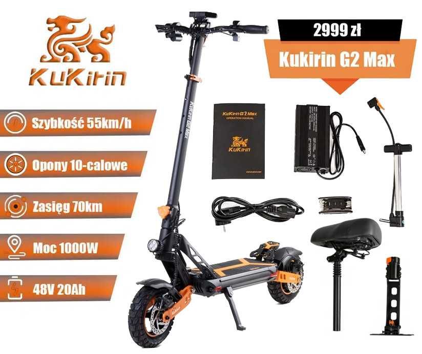 Hulajnoga elektryczna Kukirin G2 Max 1000W 80KM 48V 20Ah 10"
