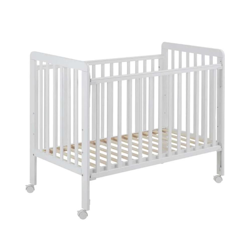 NOVO Berço Bari com Lateral Ajustável  Branco 60cmX120cm (com rodas)