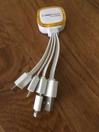 Kabel USB z 3 końcówkami: microUSB, USB typu C i do iPhone
