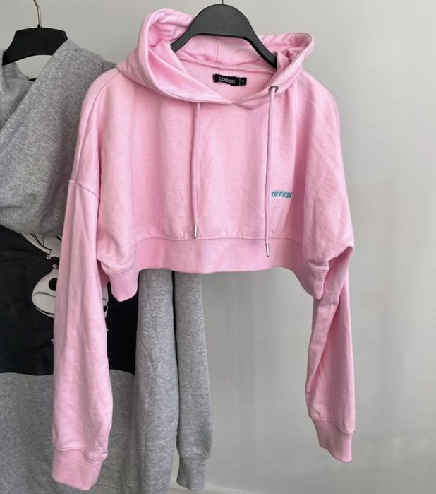 Boohoo S/36 różowa bluza z kapturem o krótkim kroju