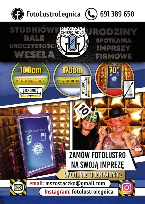 MEGA FOTOLUSTRO / Fotobudka Selfie Mirror 70’’4K / 360 fotobudka