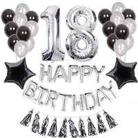 Zestaw balonów na 18-ste urodziny - srebrno - czarne - wys. GRATIS