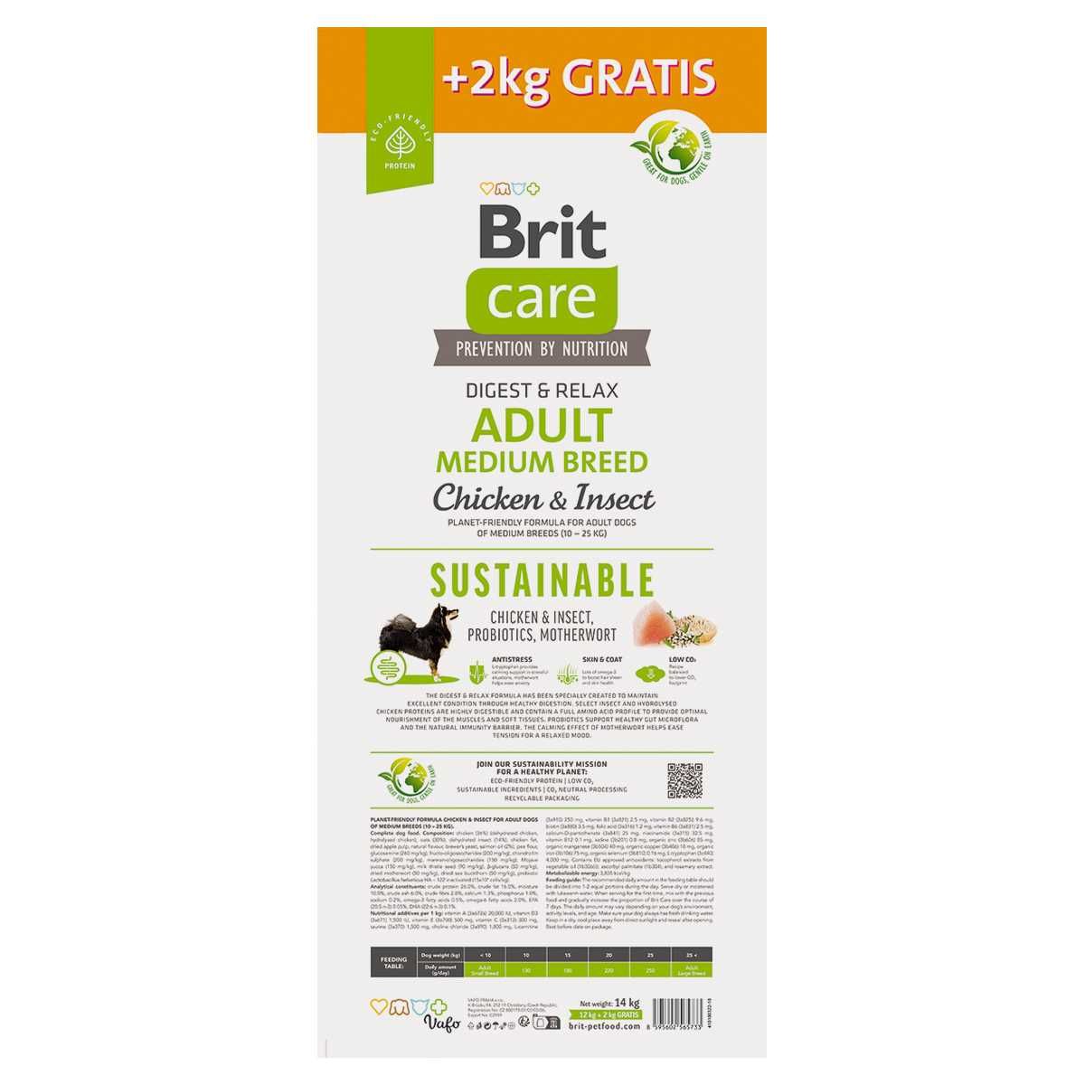 Brit Care Dog Sustainable Adult Medium корм д/собак курица 12+2кгАкция