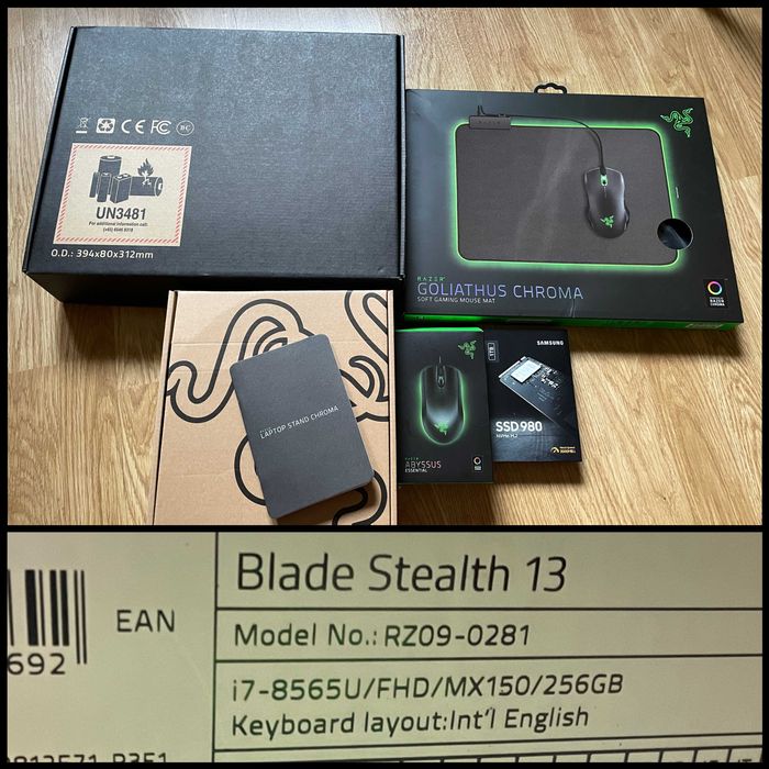 Ultrabook Razer Blade Stealth 13 MX150 i7-8565U 16GB ram + akcesoria