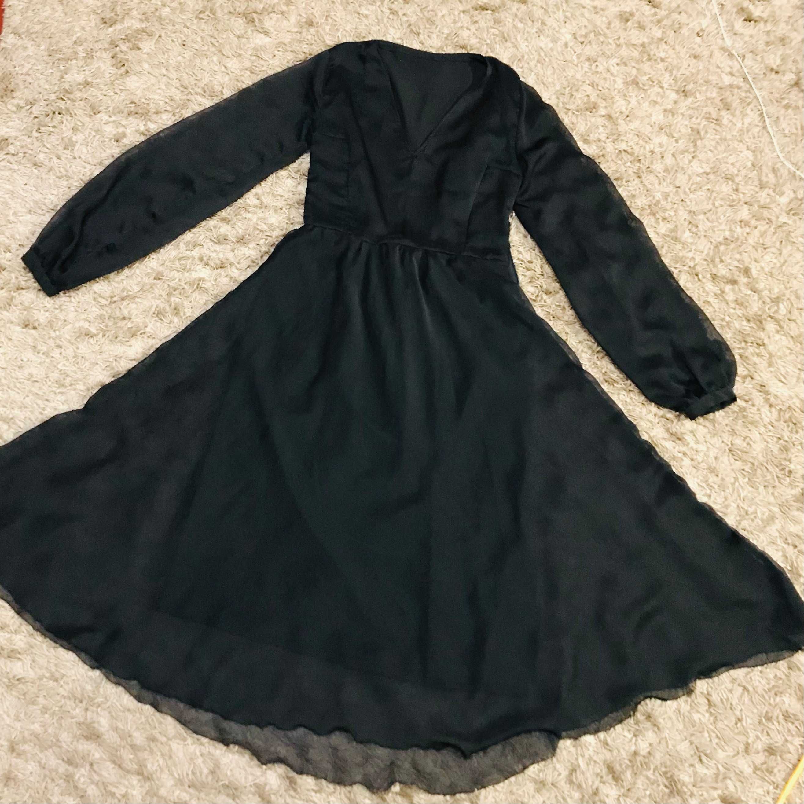 Вечернее нарядное строгое черное женское платье миди