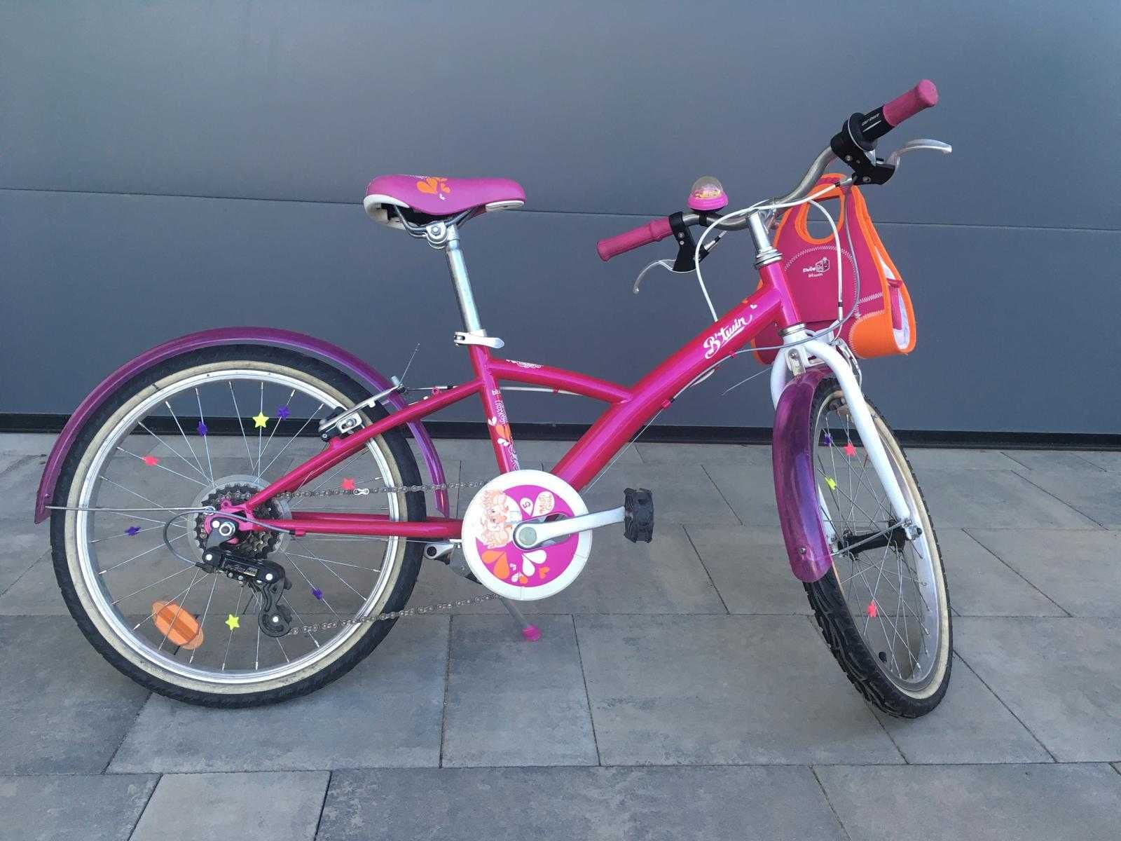 rower B'TWIN 5 Mist Girl + torebka, 20", różowy