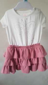 Śliczna sukienka bluzka spódniczka 2w1 różowa biała motyl retro r. 80