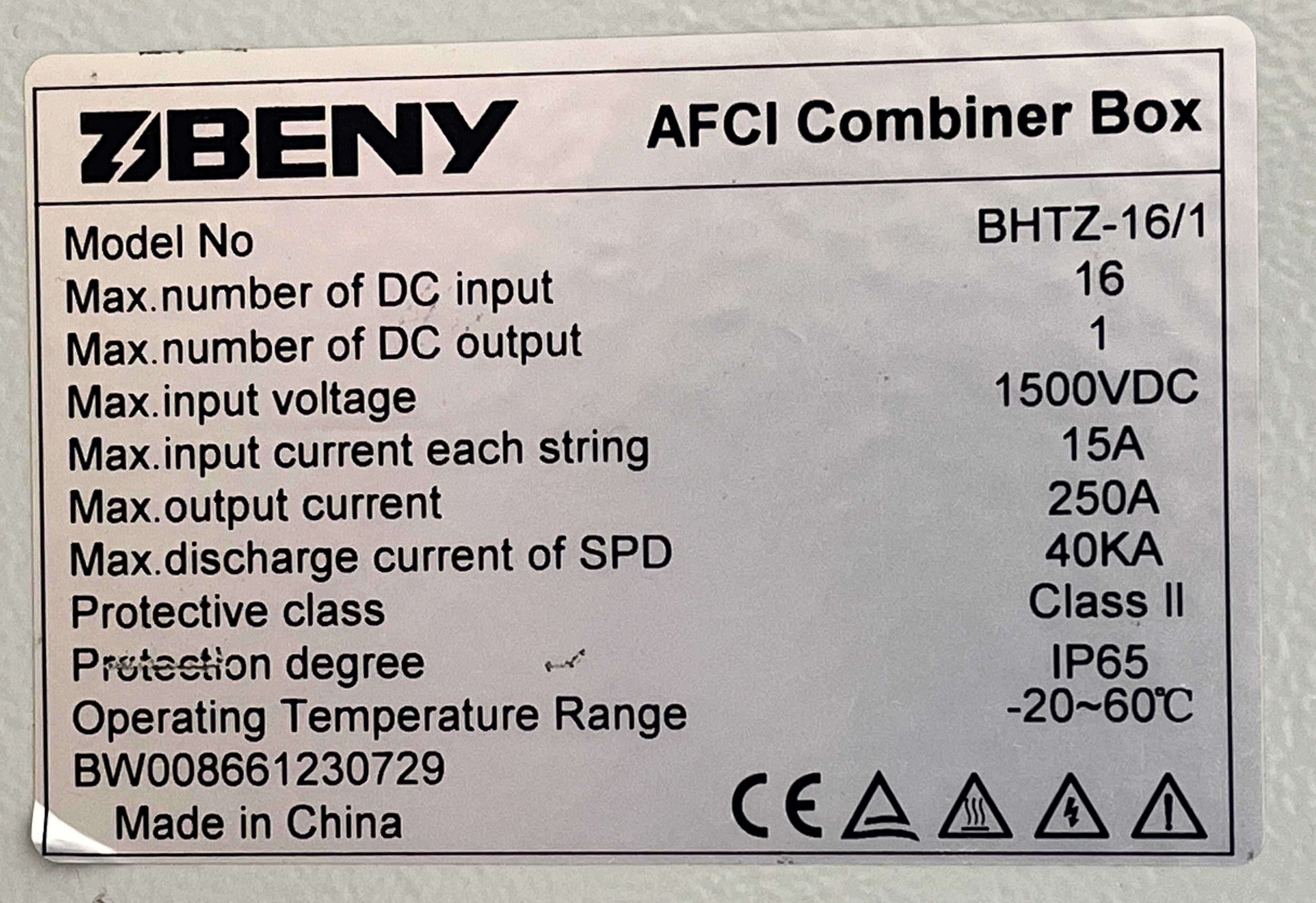 Skrzynka przyłączeniowa łuku elektrycznego (AFCI) BHSZ-16/1 1500V