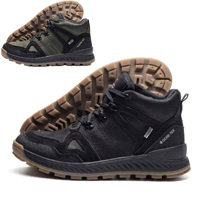 Зимові кросівки чоловічі на хутрі шкіряні ECCO GTX 40-45р Khaki Black