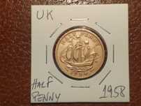 529 Moeda de half penny de 1958 Reino Unido (barcos)