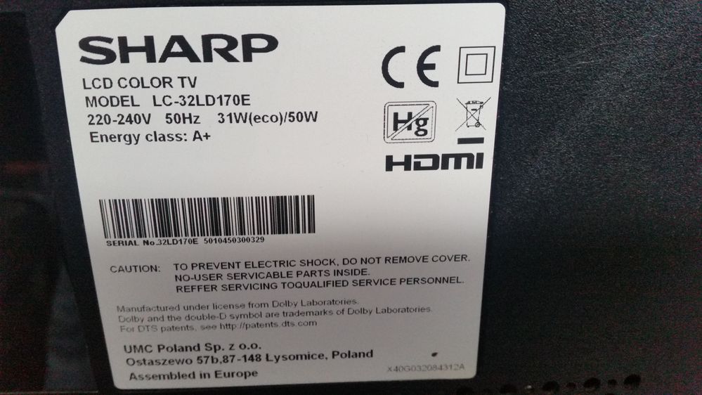 LCD SHARP LC-32LD170E - na części, płyta główna .