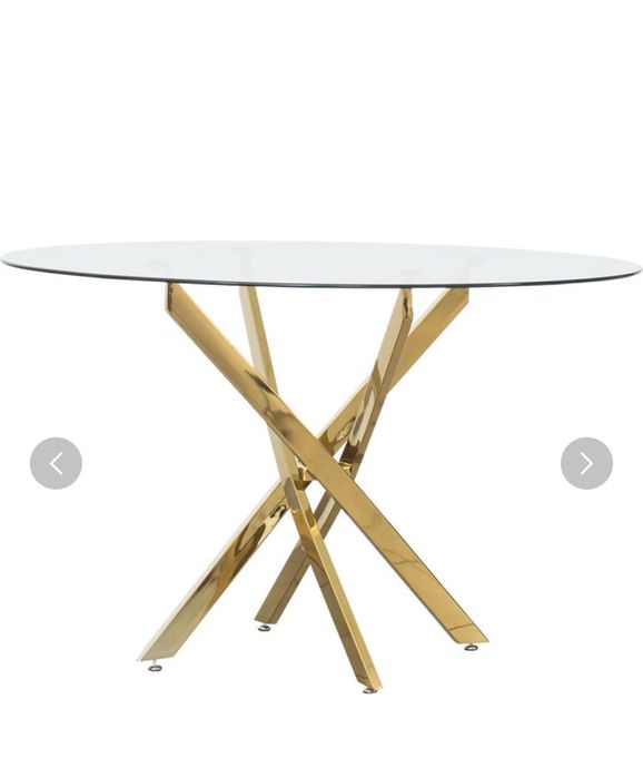 Stół szklany okrągły – 120cm, złote nogi, stan idealny