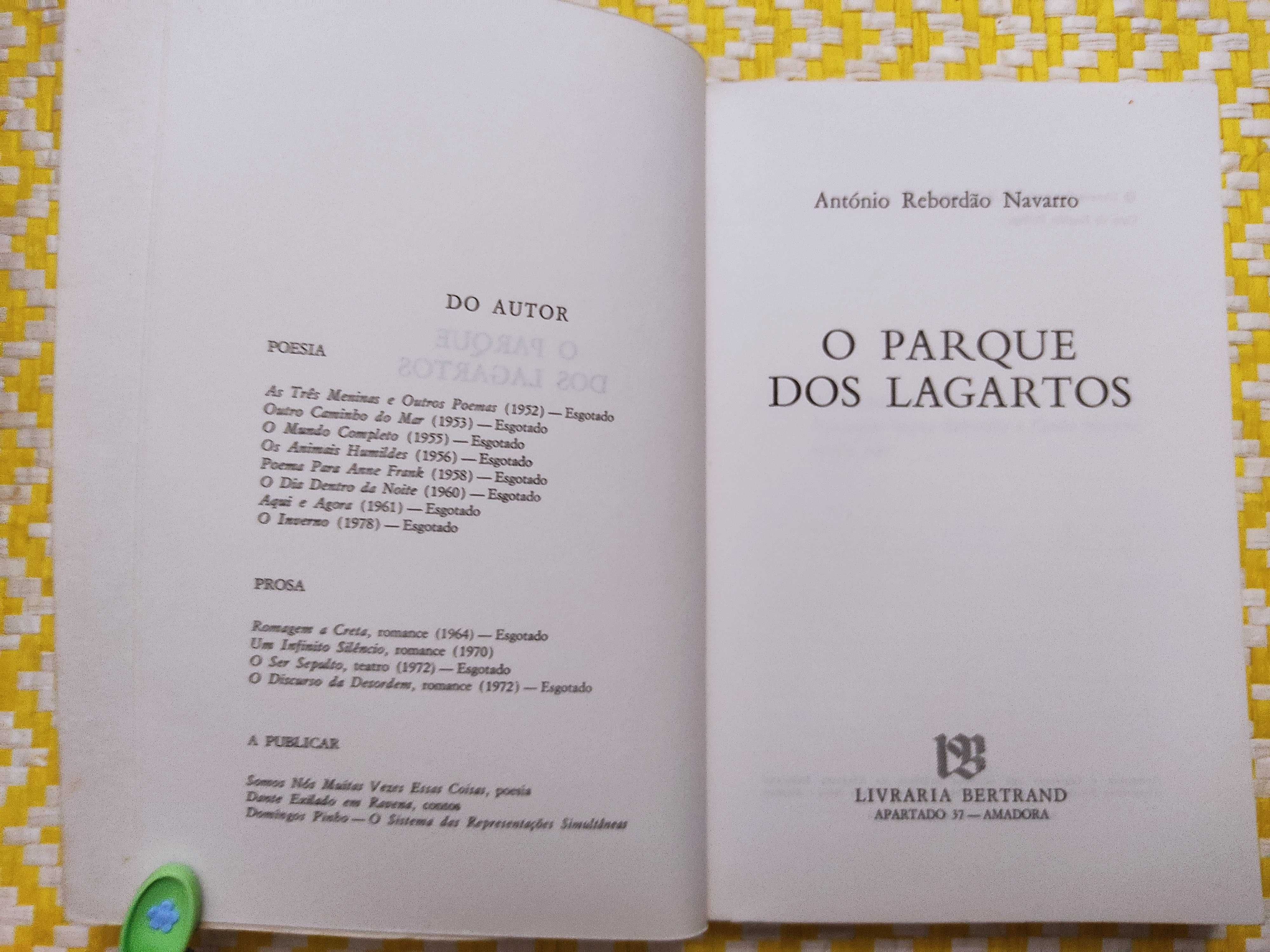 O PARQUE DOS LAGARTOS 
António Rebordão Navarro

1ª Edição – 1982