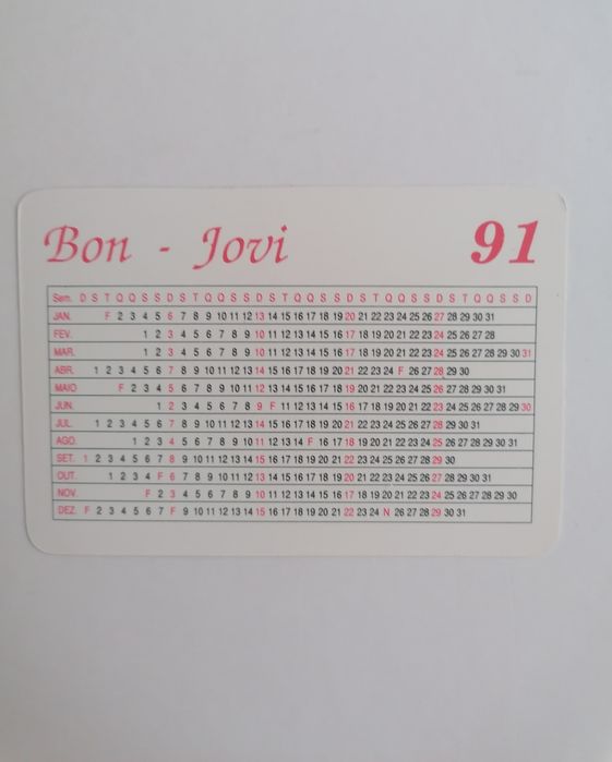Conjunto de 12 calendários de 1991 da banda americana Bon Jovi