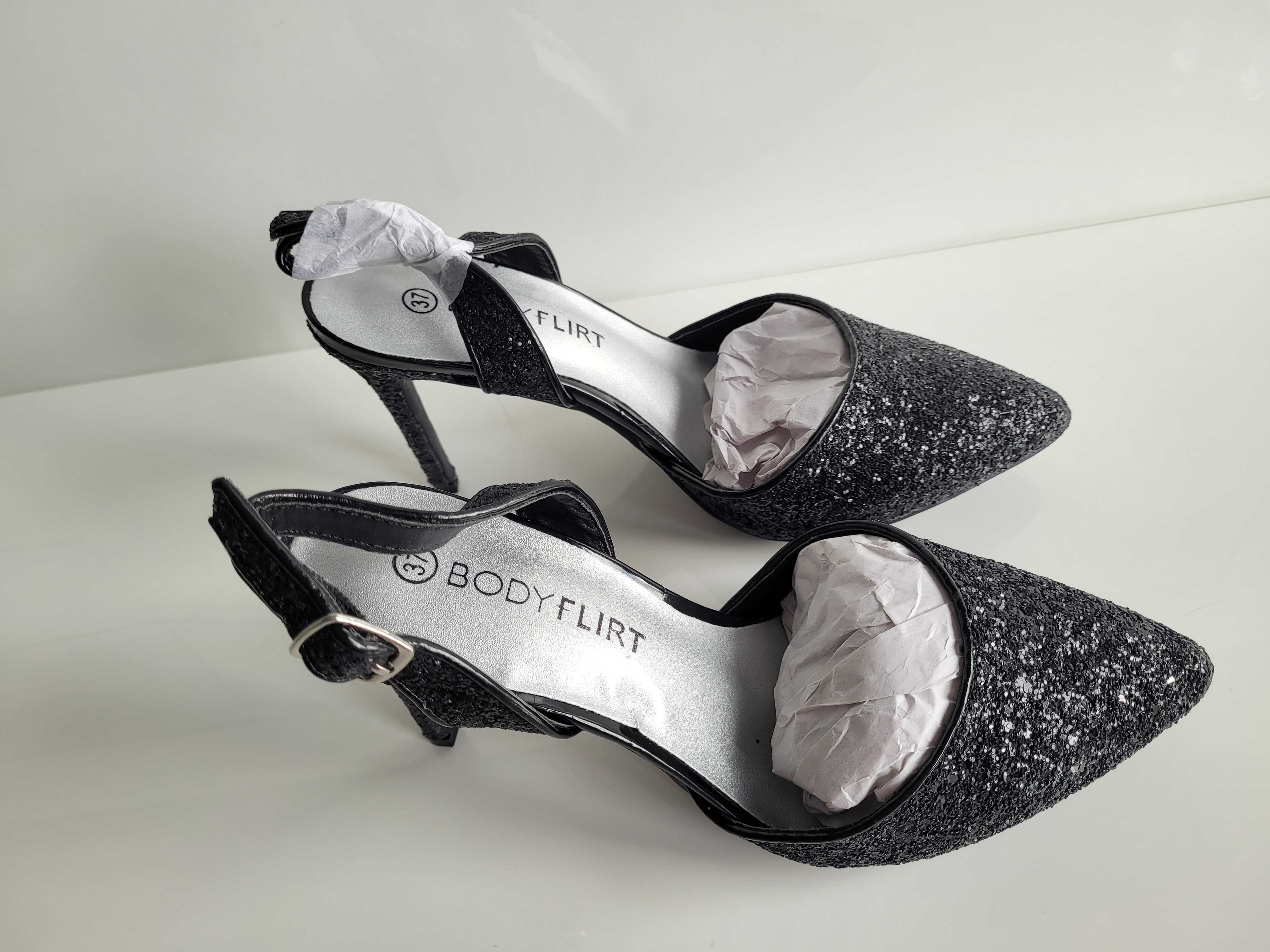 Nowe czarne brokatowe buty na obcasie szpilki 37 BonPrix