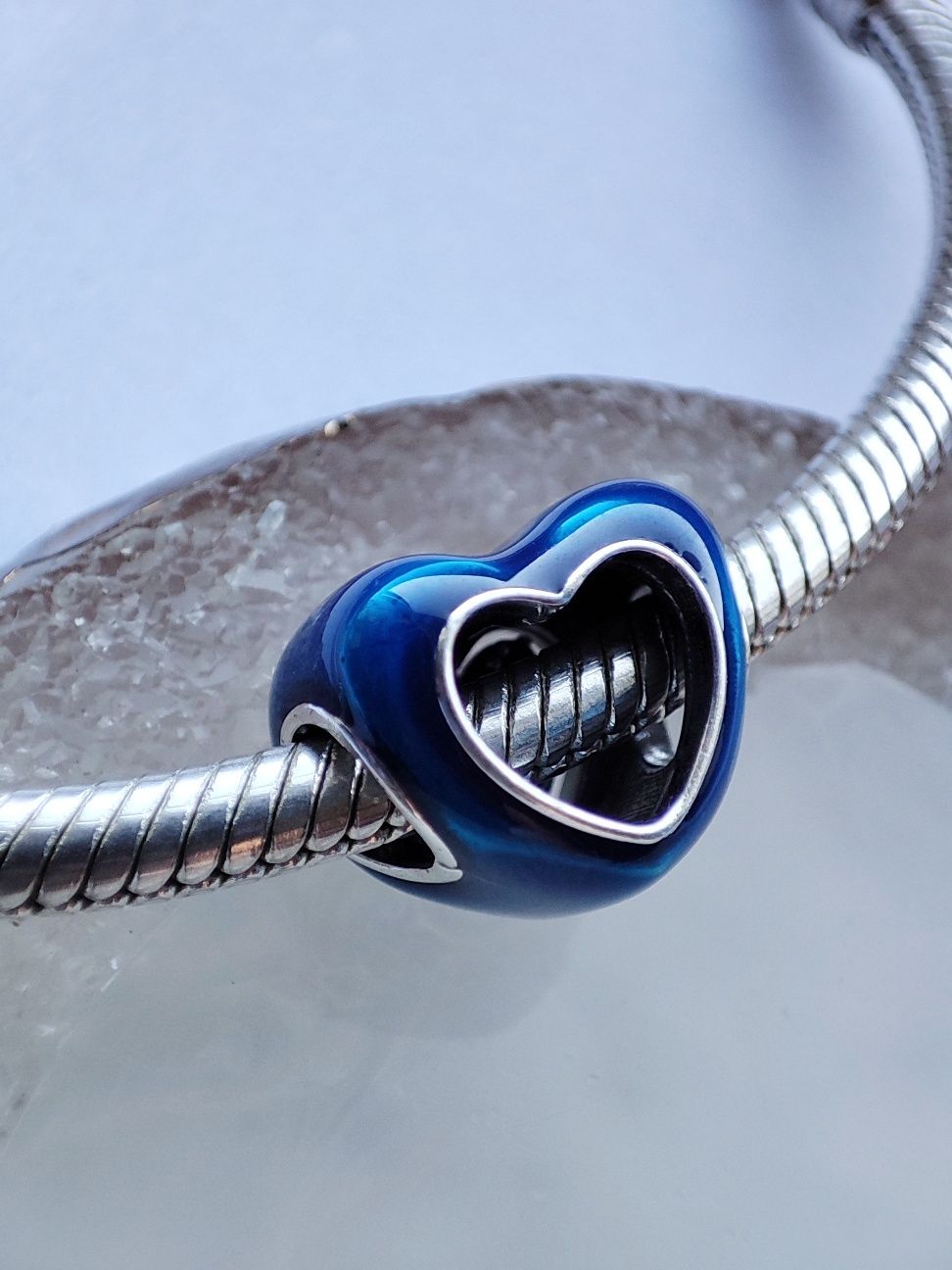 Charms zawieszka srebro 925 emaliowane niebieskie serce