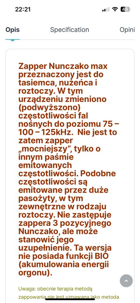 Biorezonator Zapper Nunczako
