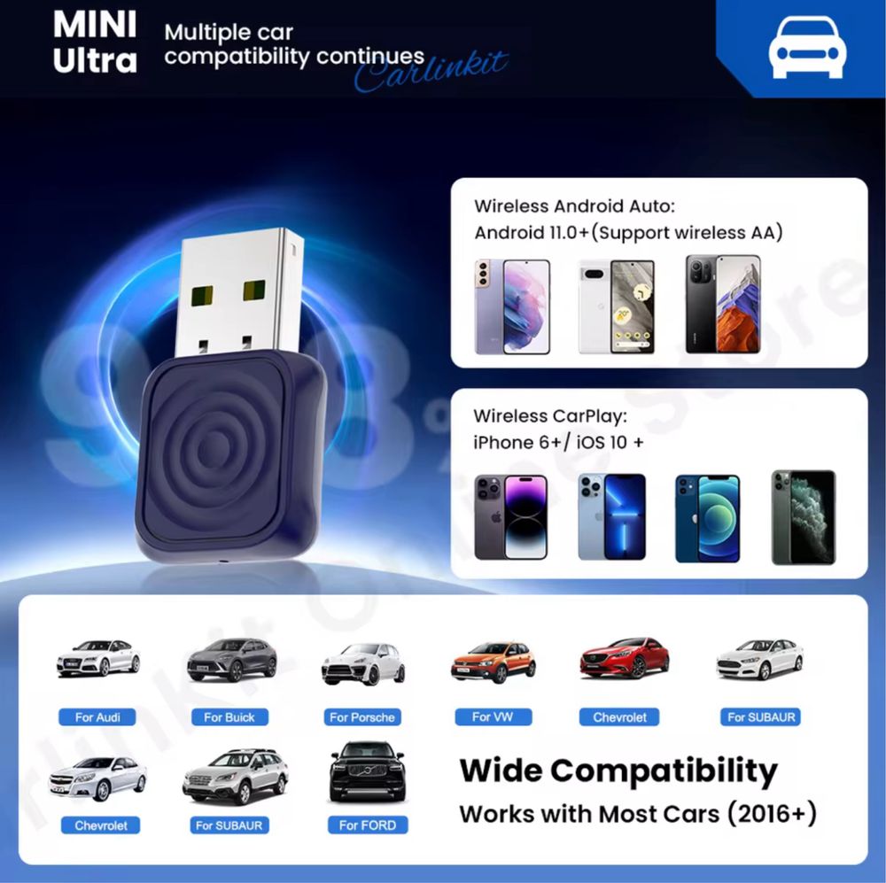 Carlinkit 5.0 Mini ULTRA - бездротовий CarPlay та AndroidAuto адаптер