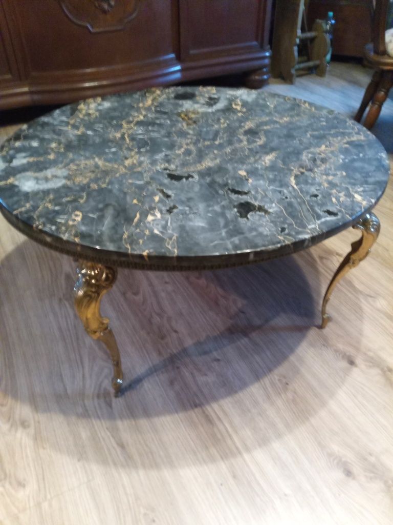 Piękny stary stolik kawowy styl Ludwikowski marmur
