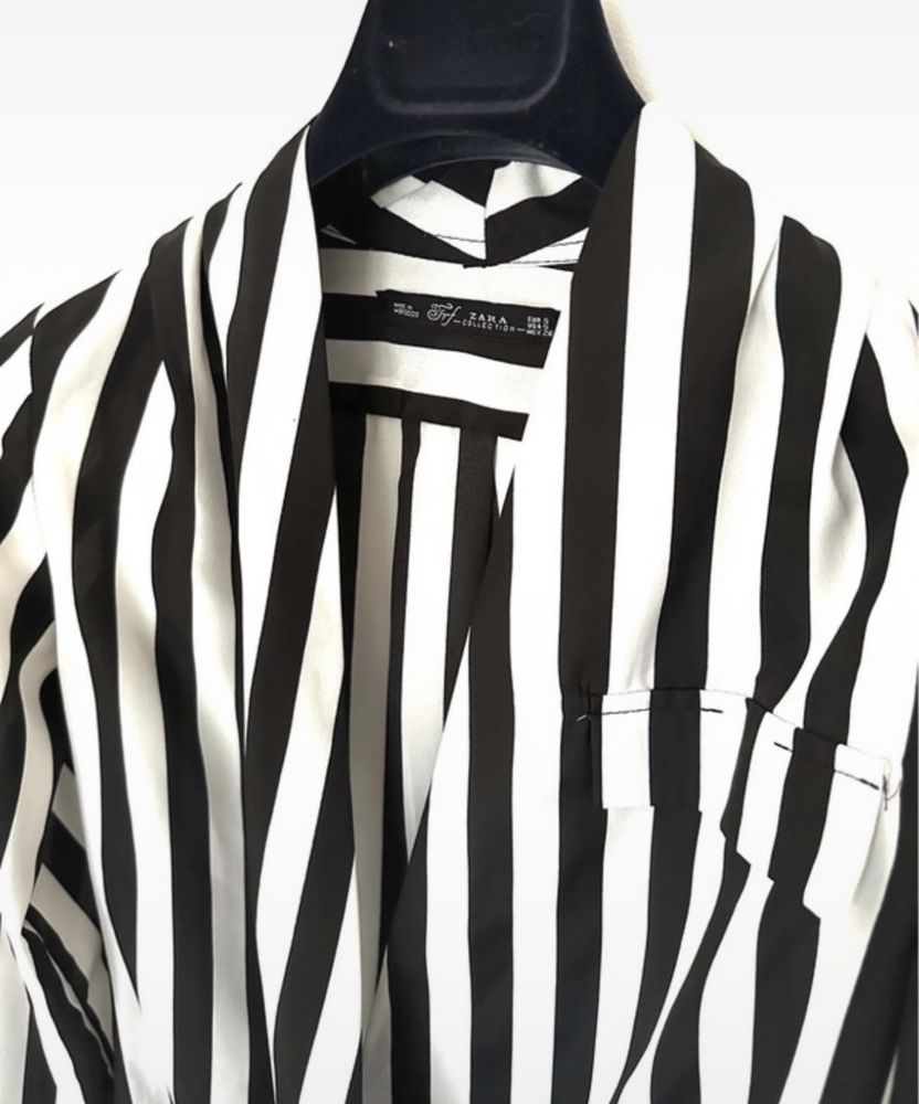 Koszula kopertowa Zara 36 S w paski czarno biała