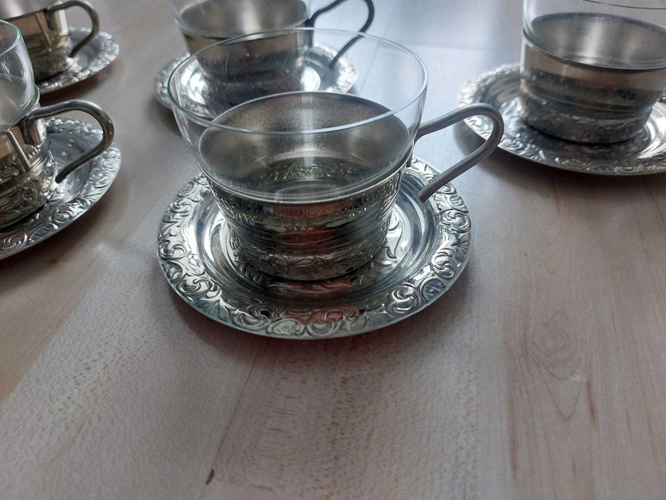 Szklanki w koszyczku retro vintage PRL 6 sztuk