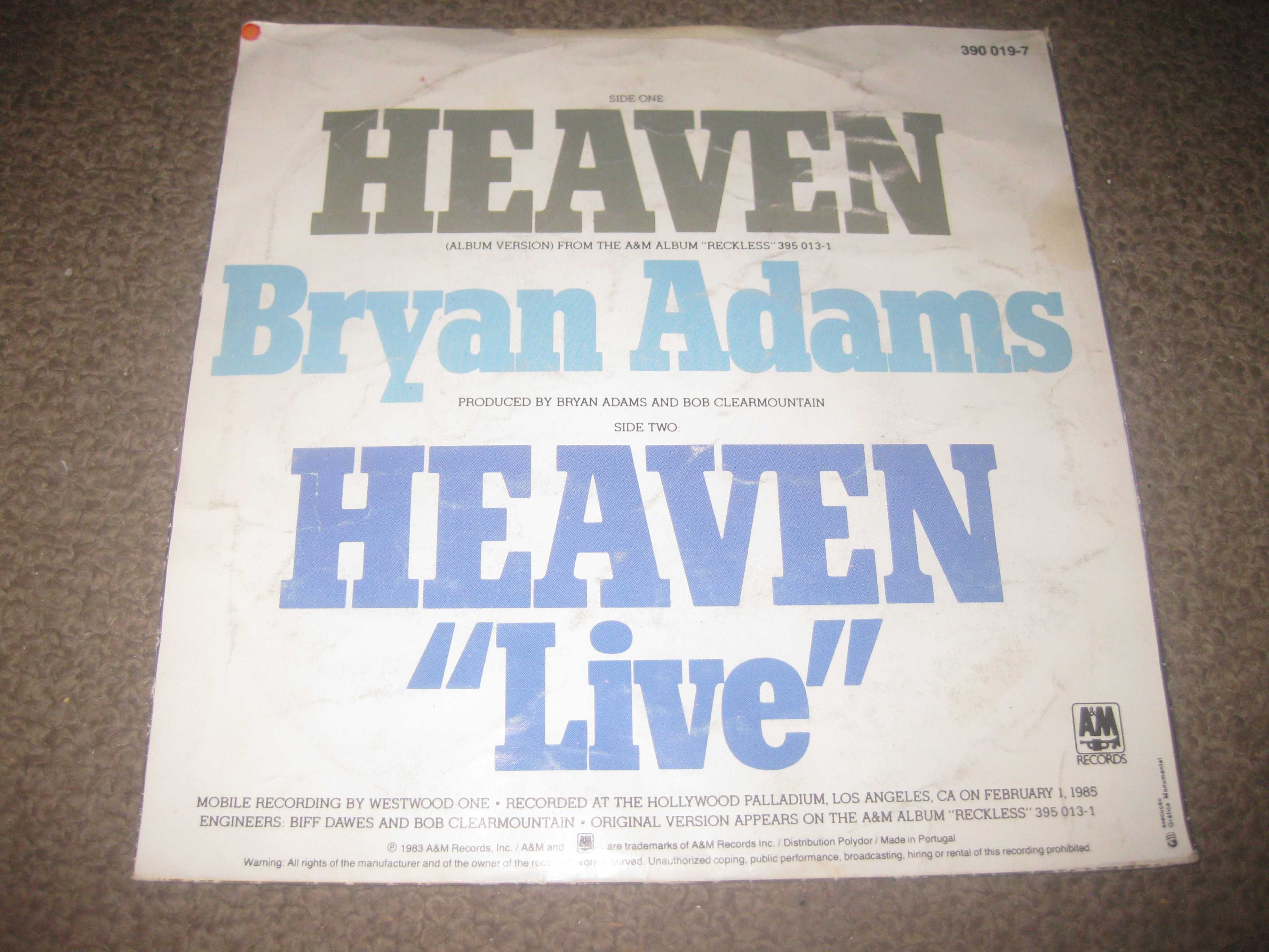 Vinil Single 45 rpm do Bryan Adams "Heaven"