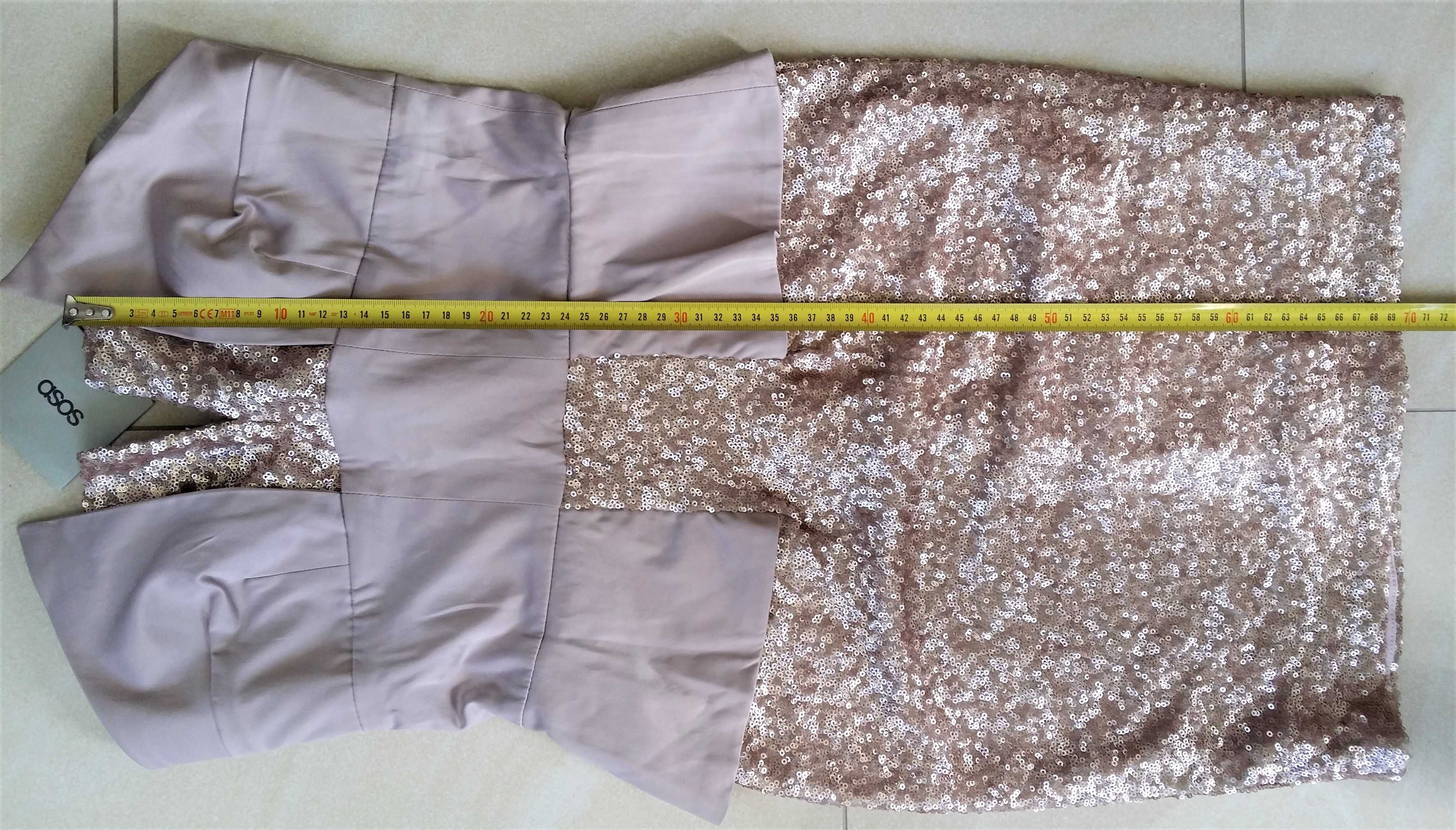 gorsetowa sukienka cekino nude złota beż mini bodycoon baskinka S ASOS
